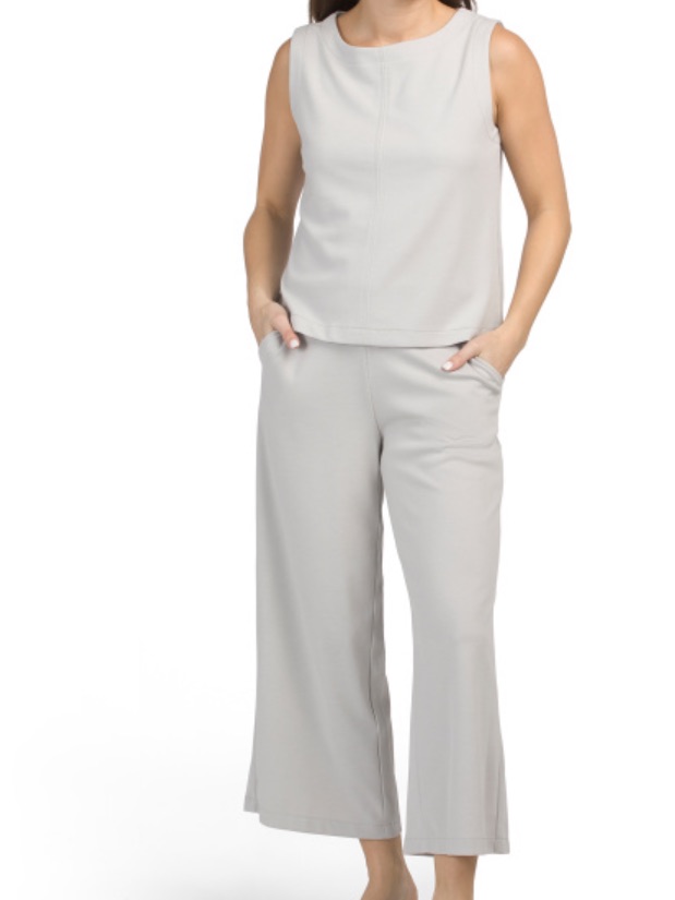 Max Studio London 2pc Knit Twill Sleeveless Top And Crop Pants Set
